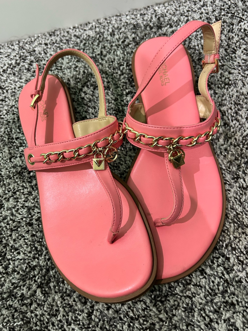 Michael Kors Coral Pink Chain-Trim Slingback Sandals